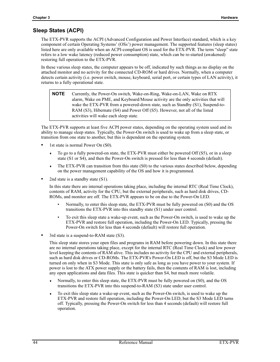 Sleep states (acpi) | ADLINK ETX-PVR User Manual | Page 50 / 68