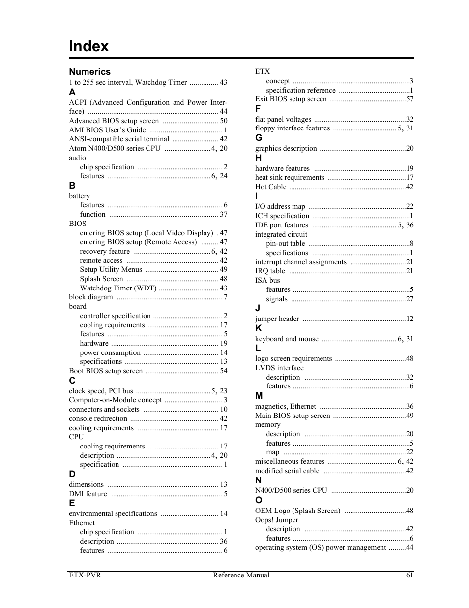 Index | ADLINK ETX-PVR User Manual | Page 67 / 68