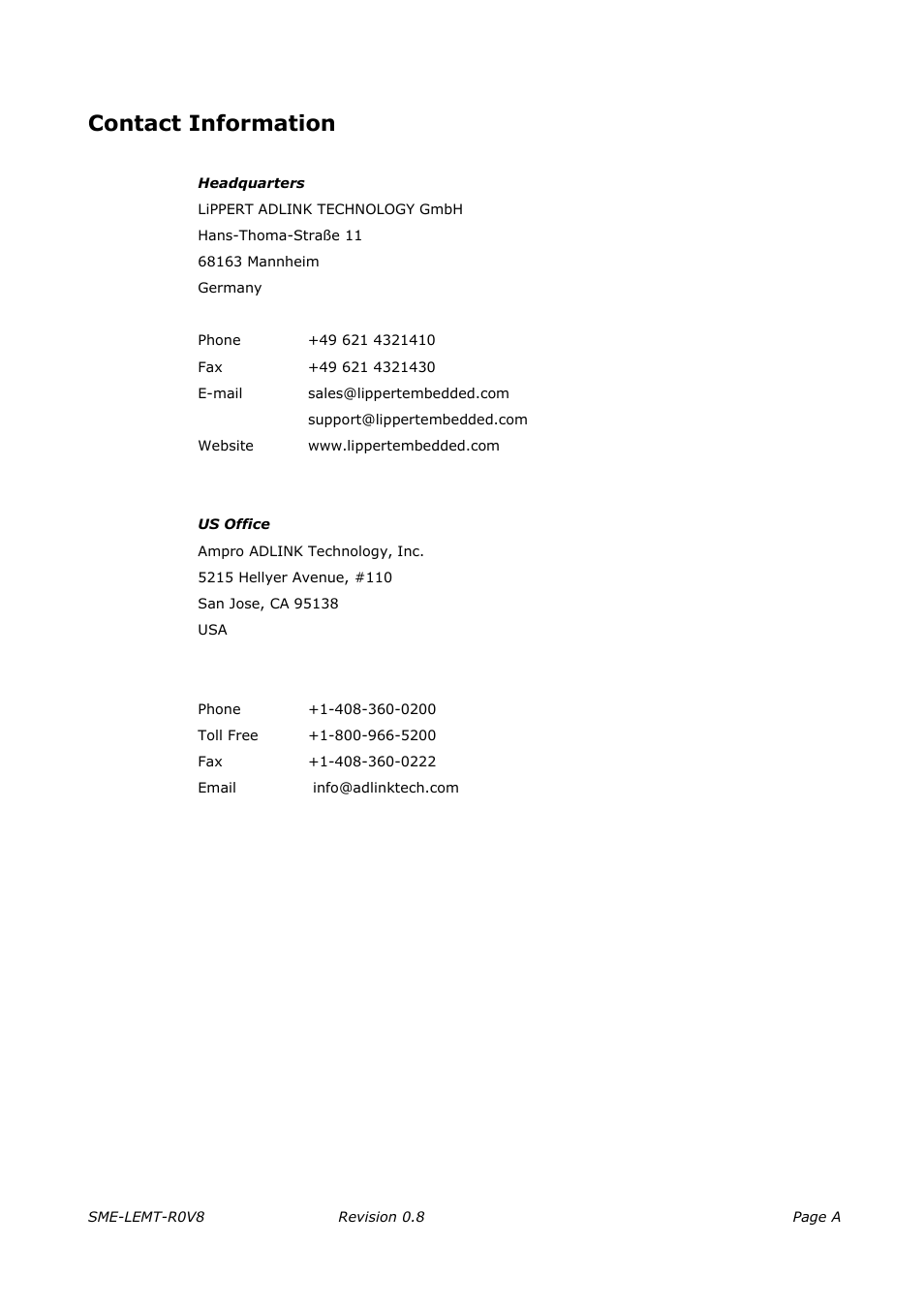 Contact information | ADLINK Hurricane-QM57 User Manual | Page 27 / 30