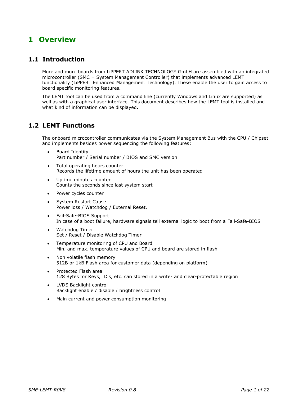 Overview, Introduction, Lemt functions | 1 overview, 1 introduction, 2 lemt functions | ADLINK Hurricane-QM57 User Manual | Page 5 / 30