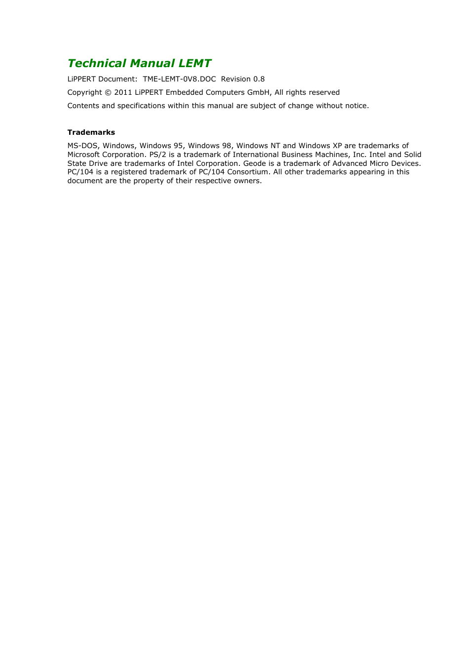 Technical manual lemt | ADLINK CoreExpress-ECO2 User Manual | Page 2 / 38