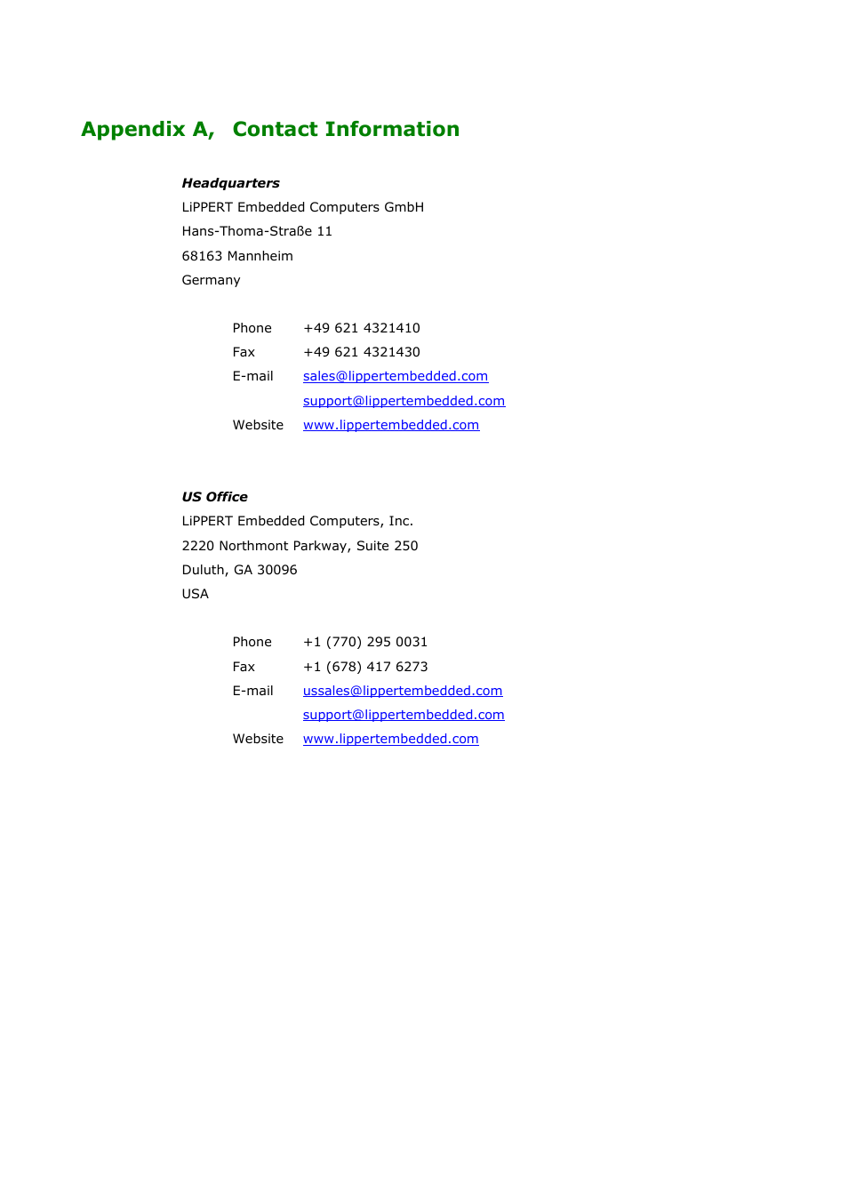 Appendix a, contact information | ADLINK CoreExpress-ECO2 User Manual | Page 35 / 38