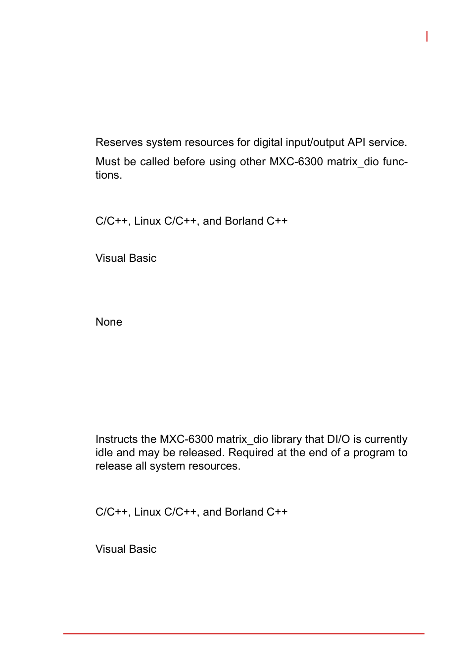Appendix e: digital input/output function library, Admx_dio_init, Admx_dio_close | E appendix: digital input/output function library, Admx_dio_init admx_dio_close | ADLINK MXC-6300 Series User Manual | Page 109 / 124