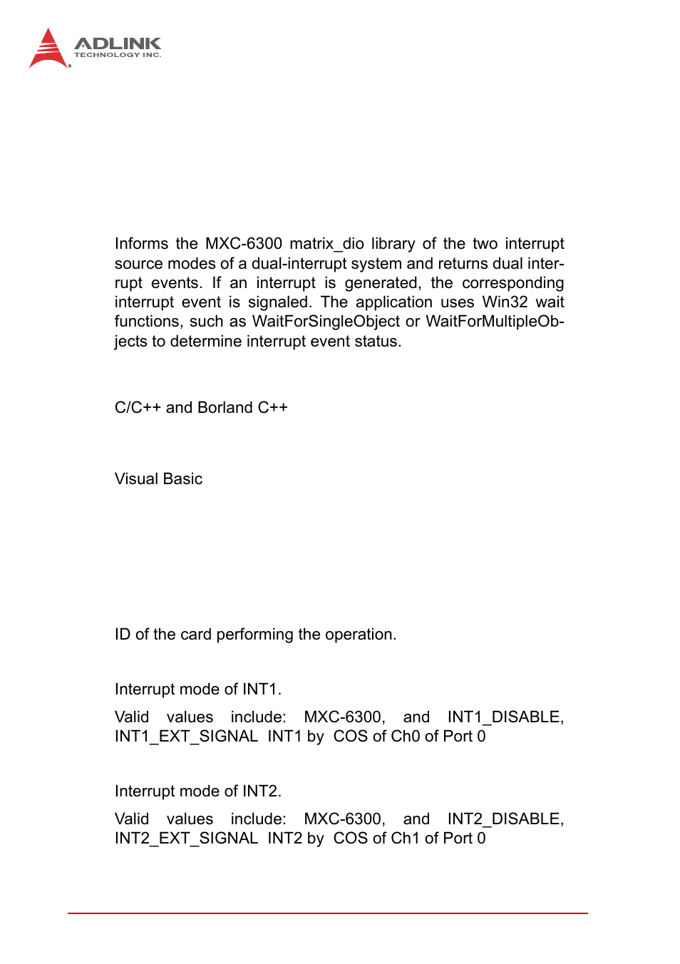 Dio_ setdualinterrupt | ADLINK MXC-6300 Series User Manual | Page 118 / 124