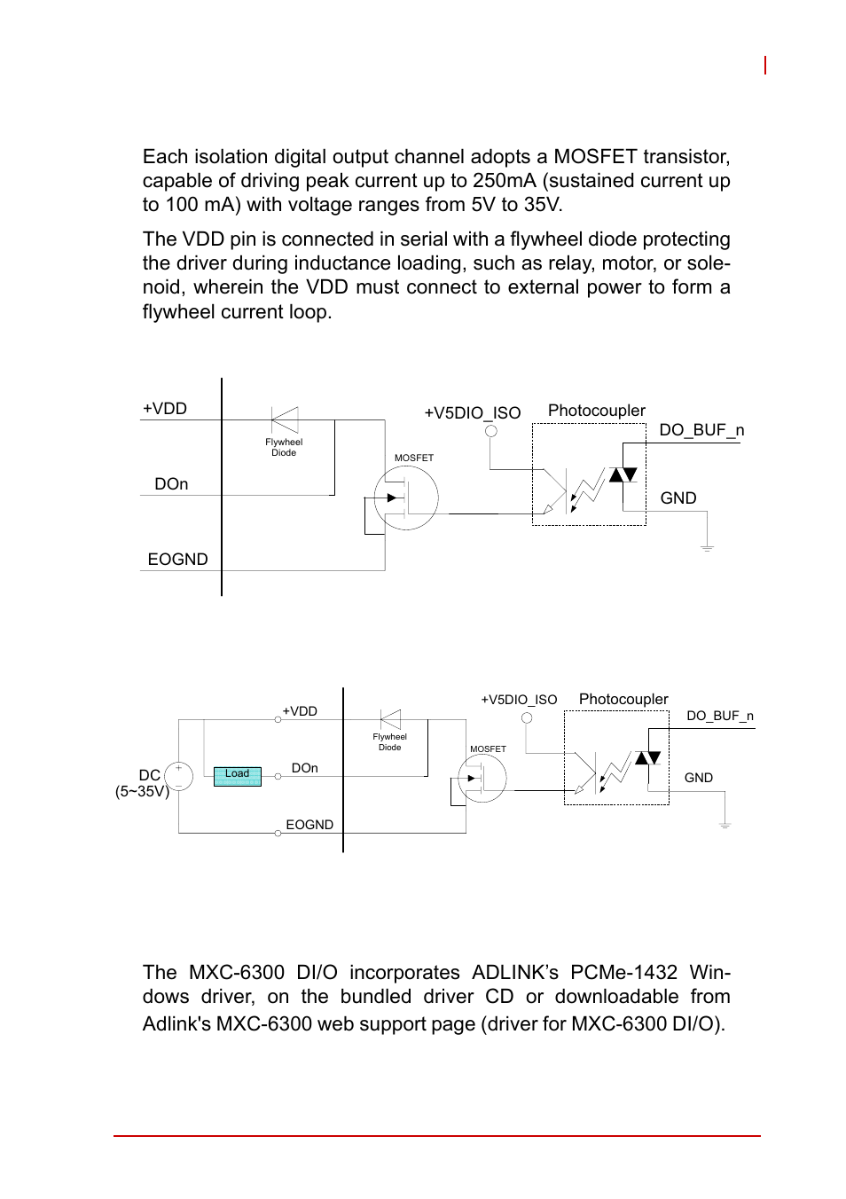 2 isolated digital output circuits, 3 digital i/o windows driver and api, Isolated digital output circuits | Digital i/o windows driver and api, Figure 1-11, Figure 1-12, Isolated digital output sample application circuit | ADLINK MXC-6300 Series User Manual | Page 29 / 124