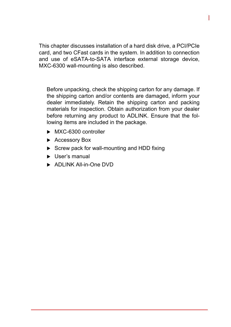 2 getting started, 1 unpacking checklist, Unpacking checklist | 2getting started | ADLINK MXC-6300 Series User Manual | Page 47 / 124
