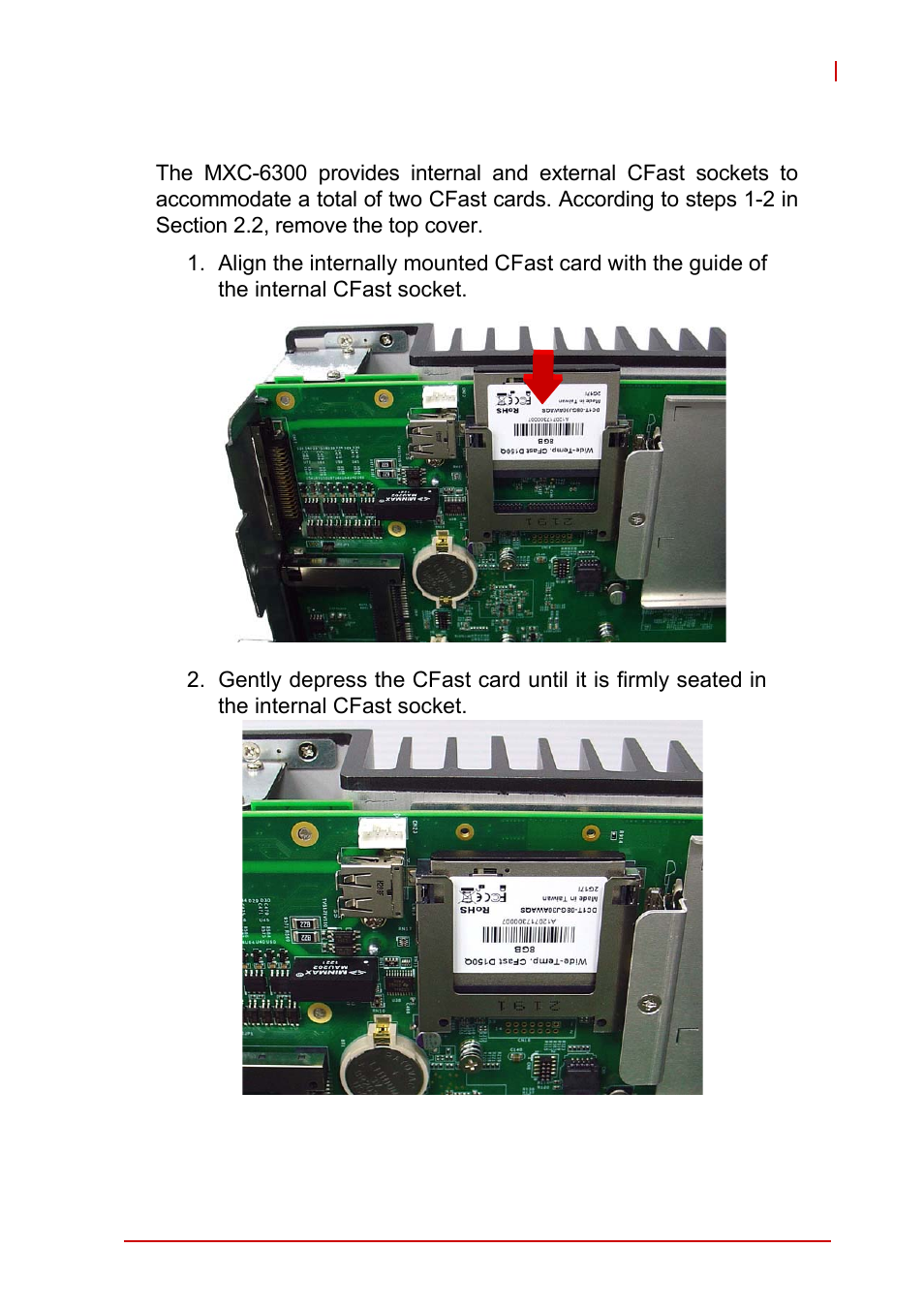 4 installing cfast cards, Installing cfast cards | ADLINK MXC-6300 Series User Manual | Page 55 / 124