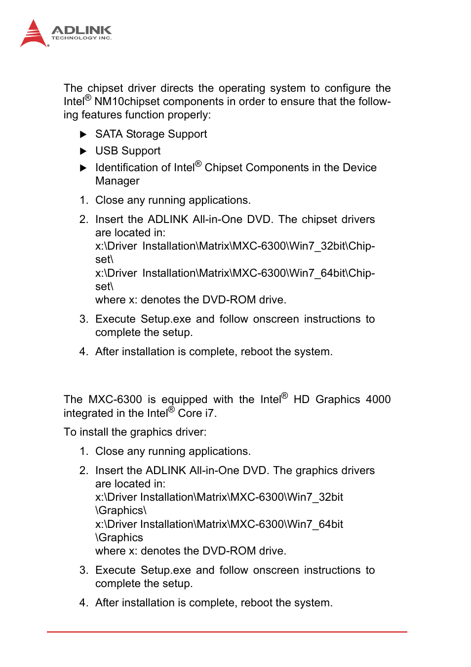 1 installing the chipset driver, 2 installing the graphics driver, Installing the chipset driver | Installing the graphics driver | ADLINK MXC-6300 Series User Manual | Page 68 / 124