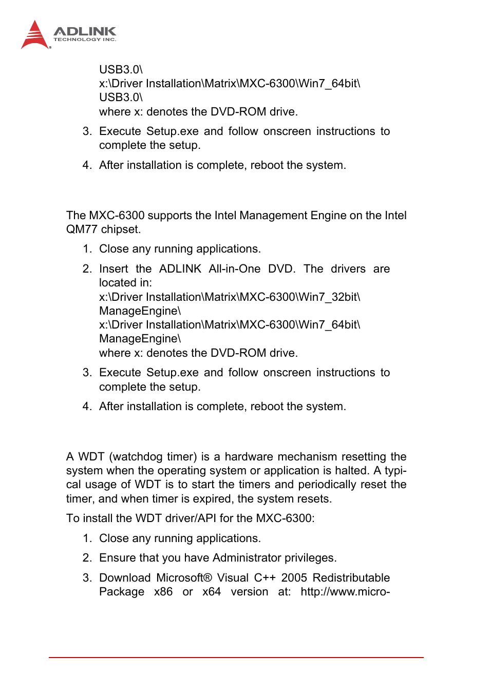 6 installing the intel management engine driver, 7 installing the wdt driver/api, Installing the intel management engine driver | Installing the wdt driver/api | ADLINK MXC-6300 Series User Manual | Page 70 / 124
