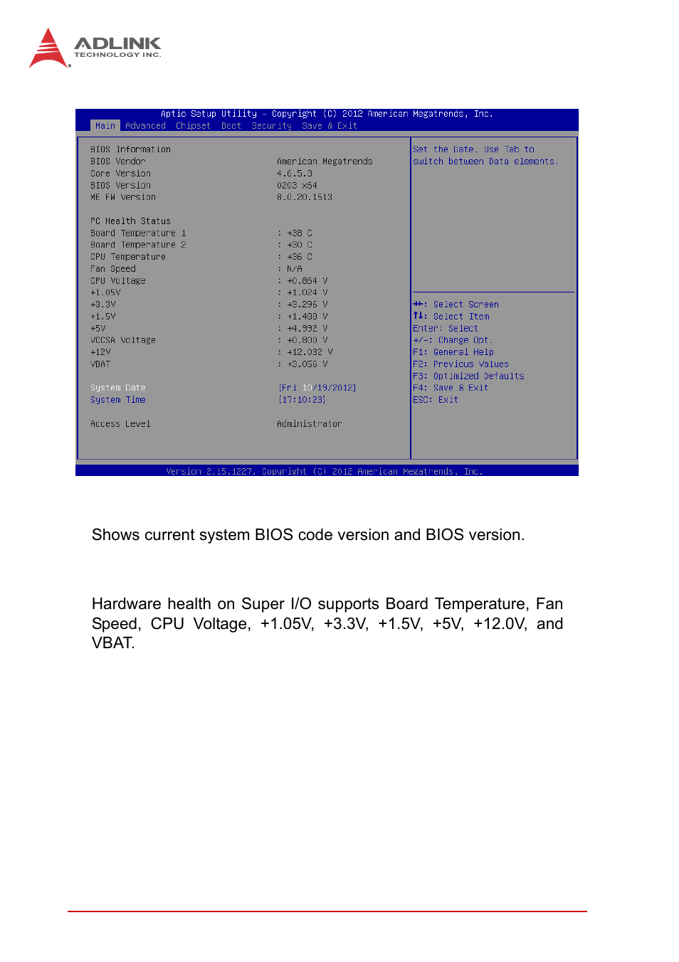 Bios information, Pc health status, Bios information pc health status | ADLINK MXC-6300 Series User Manual | Page 76 / 124