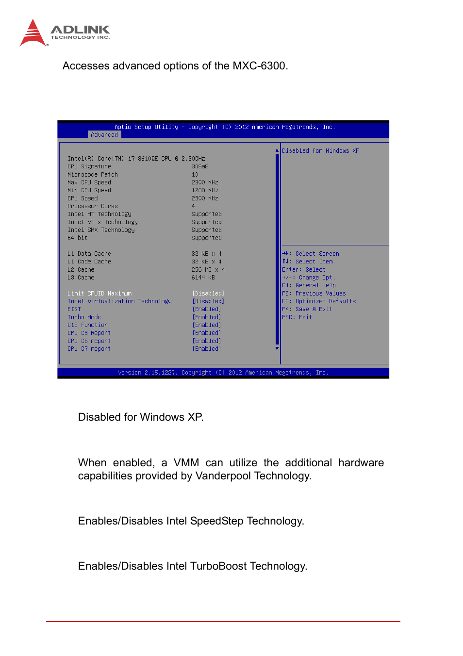 B.2.1 cpu configuration, B.2.1, Cpu configuration | ADLINK MXC-6300 Series User Manual | Page 78 / 124