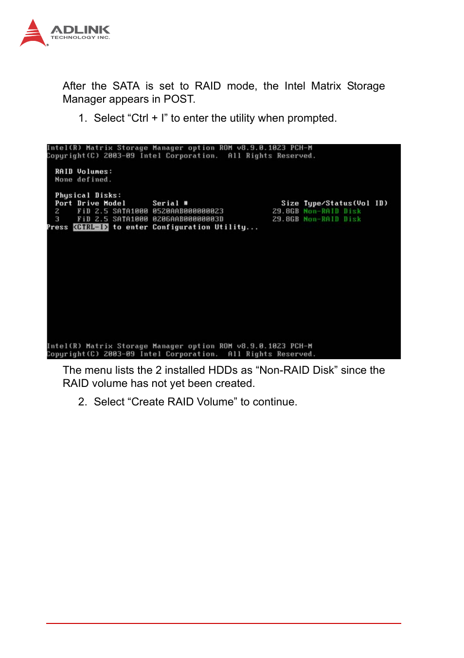 C.1.1 intel matrix storage manager, C.1.1, Intel matrix storage manager | ADLINK MXC-6300 Series User Manual | Page 96 / 124