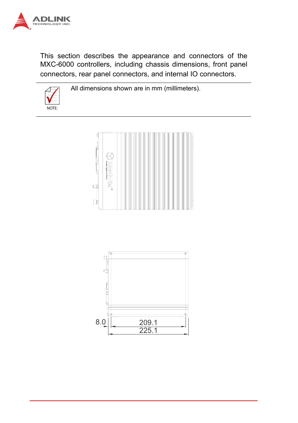 4 mechanical drawings, Mechanical drawings, Figure 1-2 | Mxc-6000 left side view, Figure 1-3, Mxc-6000 right side view | ADLINK MXC-6000 Series User Manual | Page 18 / 100