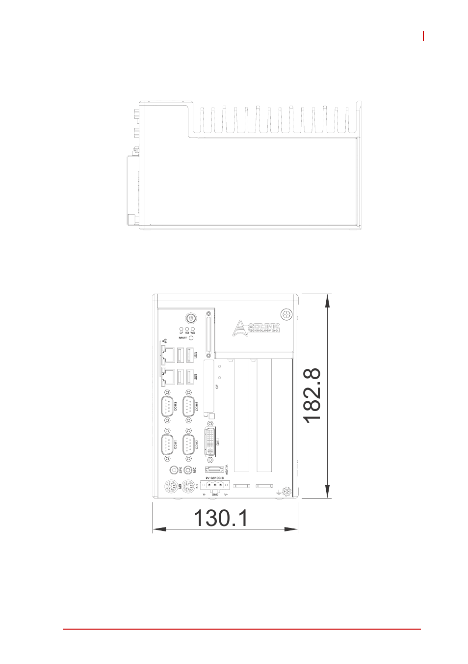 Figure 1-4, Mxc-6000 top view, Figure 1-5 | Mxc-6000 front view | ADLINK MXC-6000 Series User Manual | Page 19 / 100