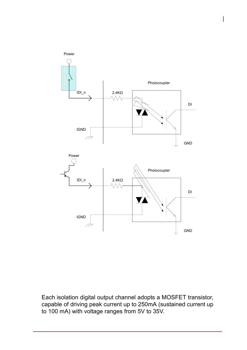 2 isolated digital output circuits, Isolated digital output circuits, Figure 1-11 | Isolated digital input sample application circuit | ADLINK MXC-6000 Series User Manual | Page 27 / 100