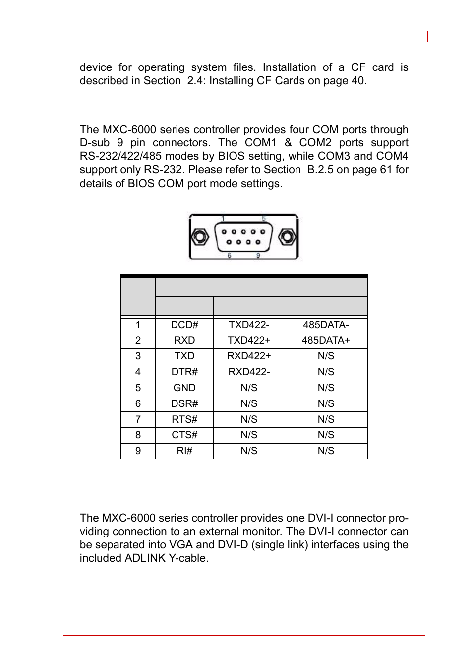 8 com port connectors, 9 dvi-i connector, Com port connectors | Dvi-i connector, Table 1-8, D-sub 9p signal function of com ports | ADLINK MXC-6000 Series User Manual | Page 33 / 100