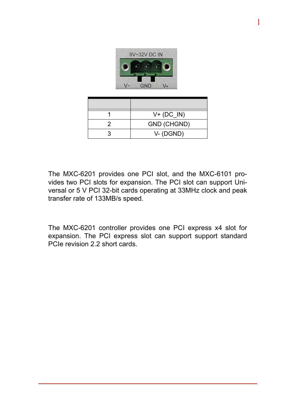 14 pci slot, 15 pci express x4 slot, Pci slot | Pci express x4 slot, Table 1-12, Dc power supply connector signals | ADLINK MXC-6000 Series User Manual | Page 37 / 100