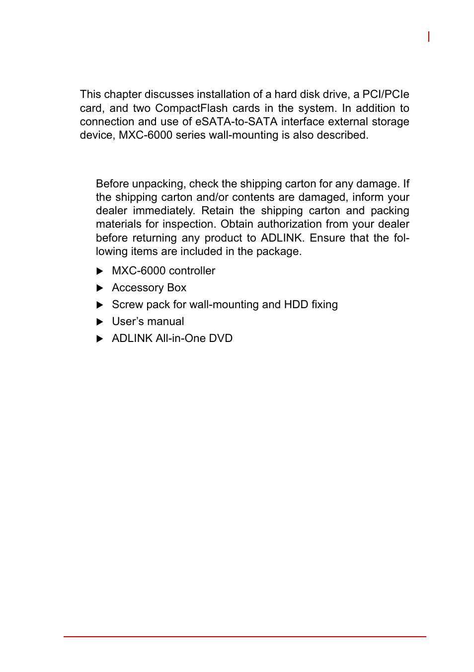2 getting started, 1 unpacking checklist, Unpacking checklist | 2getting started | ADLINK MXC-6000 Series User Manual | Page 45 / 100