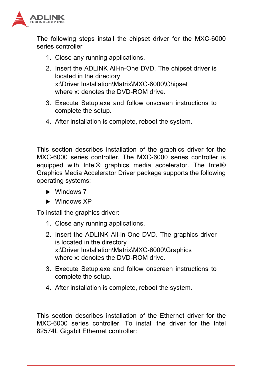 2 installing the graphics driver, 3 installing the ethernet driver, Installing the graphics driver | Installing the ethernet driver | ADLINK MXC-6000 Series User Manual | Page 64 / 100