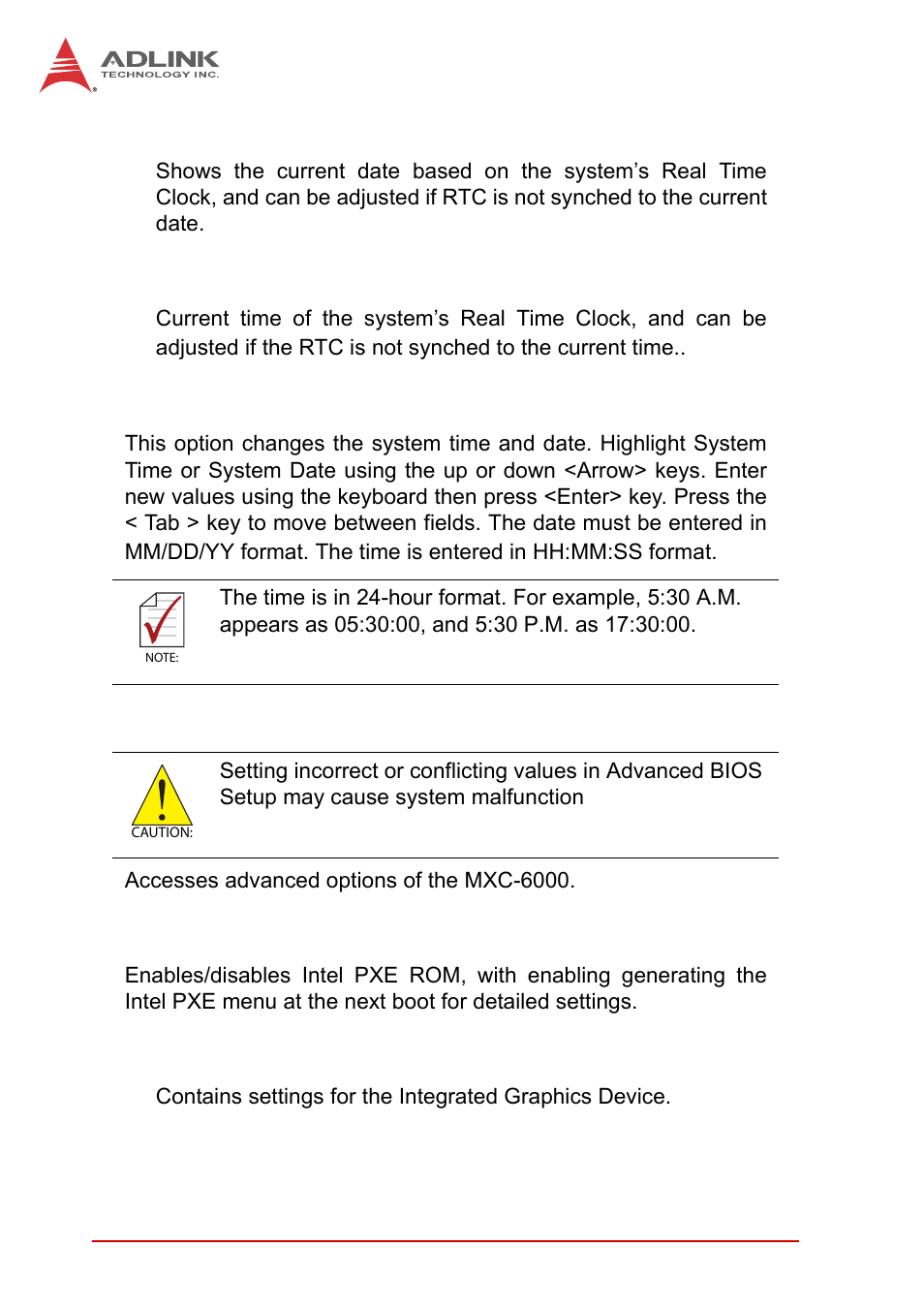 System date, System time, B.1.1 system time/system date | B.2 advanced, Intel pxe rom option, Intel igd swsci opregion, System date system time, B.1.1, System time/system date, Advanced | ADLINK MXC-6000 Series User Manual | Page 70 / 100