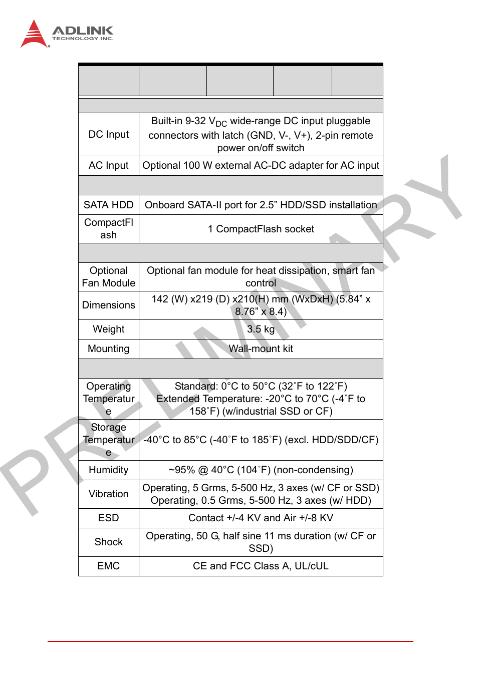 Preliminary | ADLINK MXC-2300 User Manual | Page 16 / 76