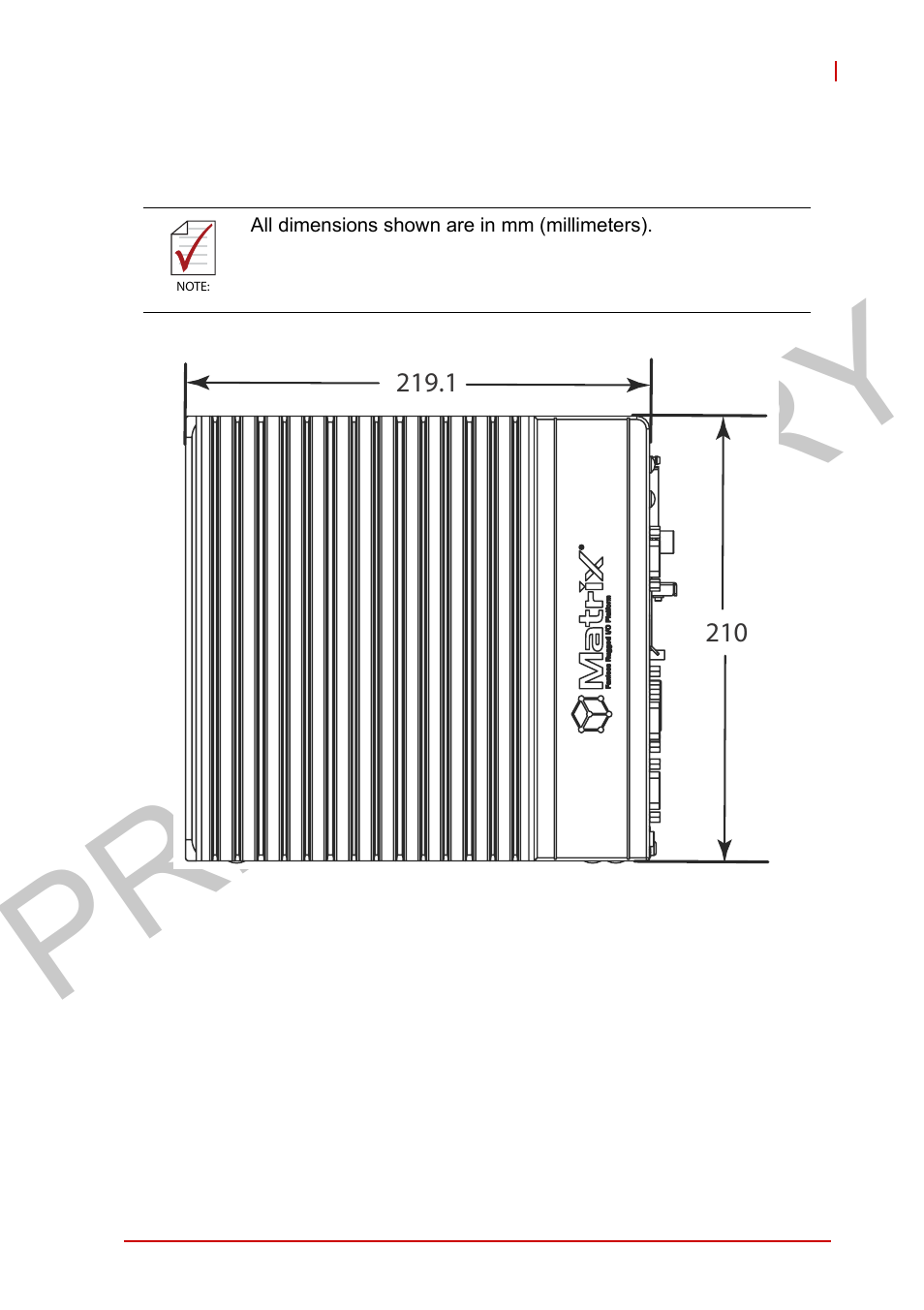 4 schematics and dimensions, Schematics and dimensions, Figure 1-2 | Mxc-2300 left side view, Preliminary | ADLINK MXC-2300 User Manual | Page 19 / 76