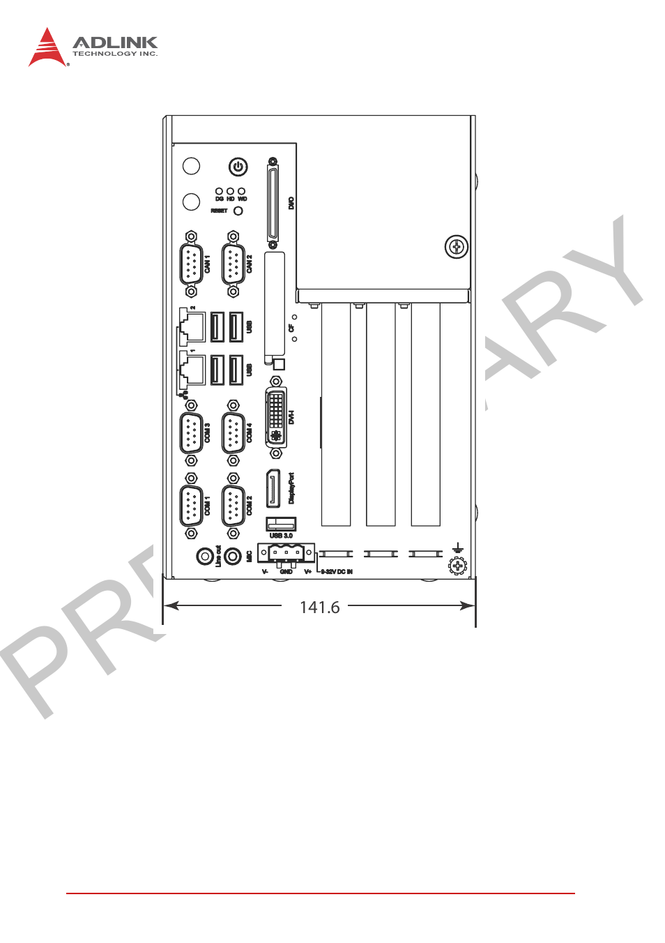 Figure 1-3, Mxc-2300 front view, Preliminary | ADLINK MXC-2300 User Manual | Page 20 / 76