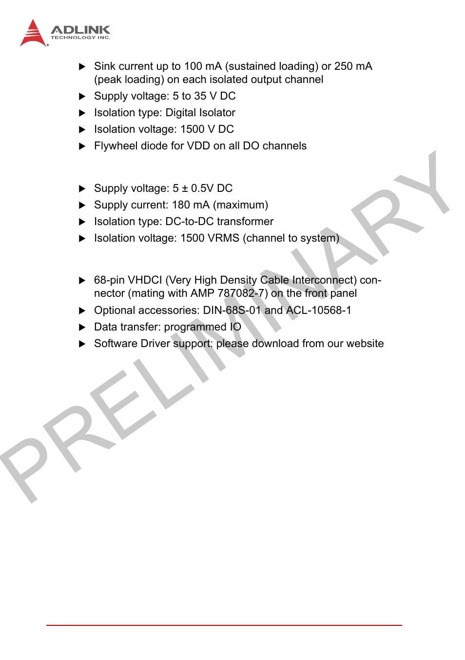 Isolated 5v dc power source for do, General specification, Preliminary | ADLINK MXC-2300 User Manual | Page 26 / 76