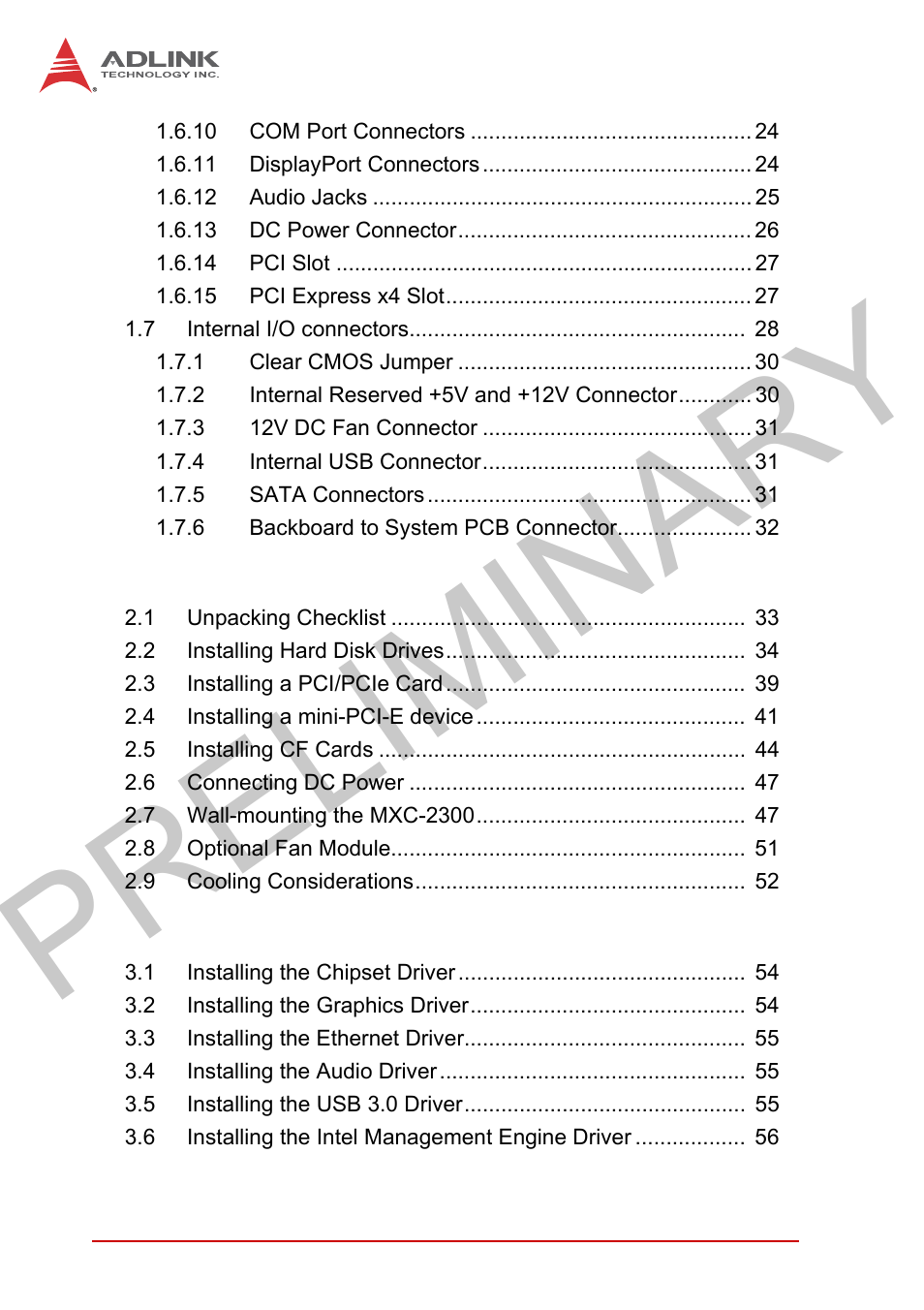 Preliminary | ADLINK MXC-2300 User Manual | Page 6 / 76