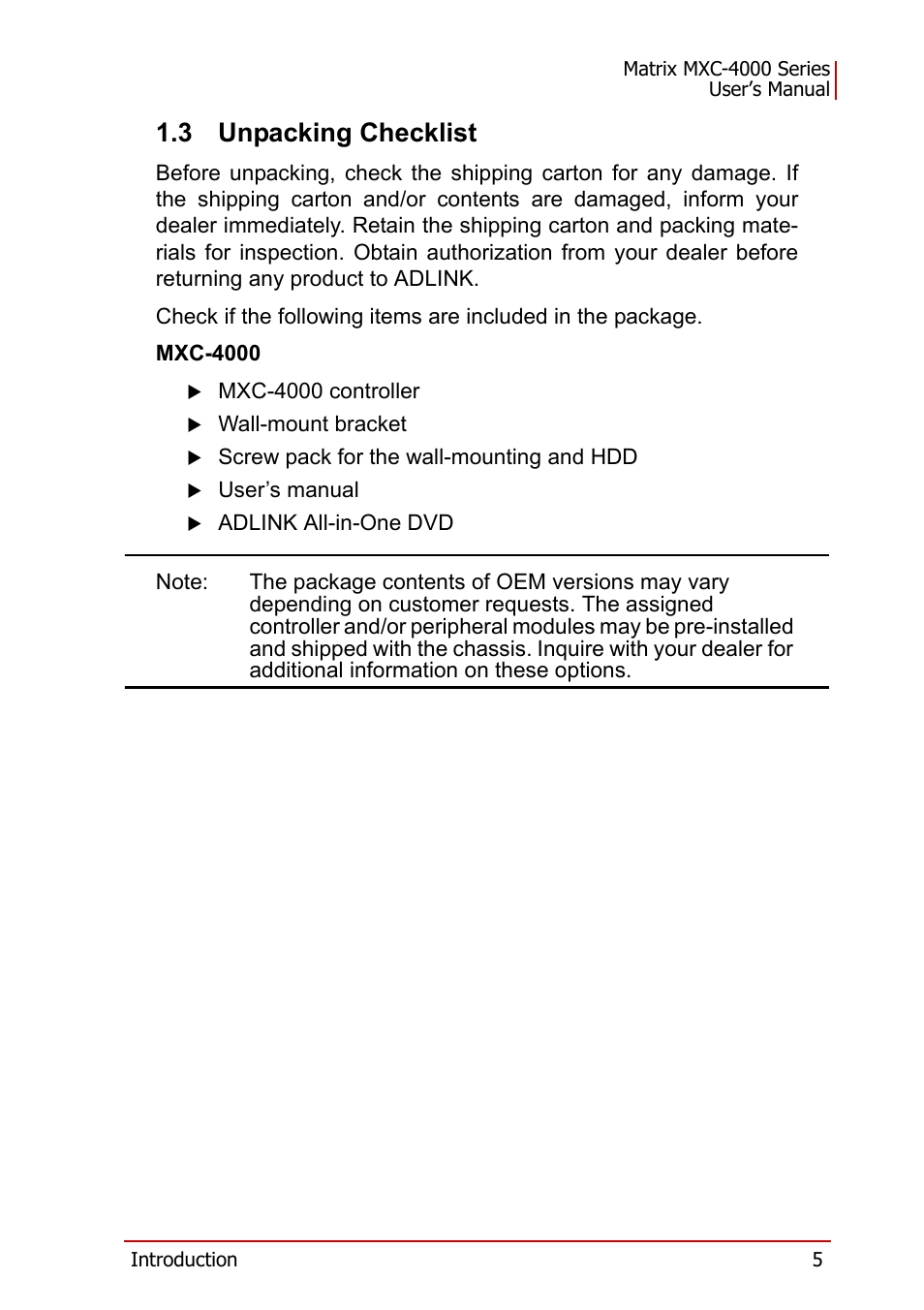 3 unpacking checklist, Unpacking checklist | ADLINK MXC-4000 Series User Manual | Page 15 / 80