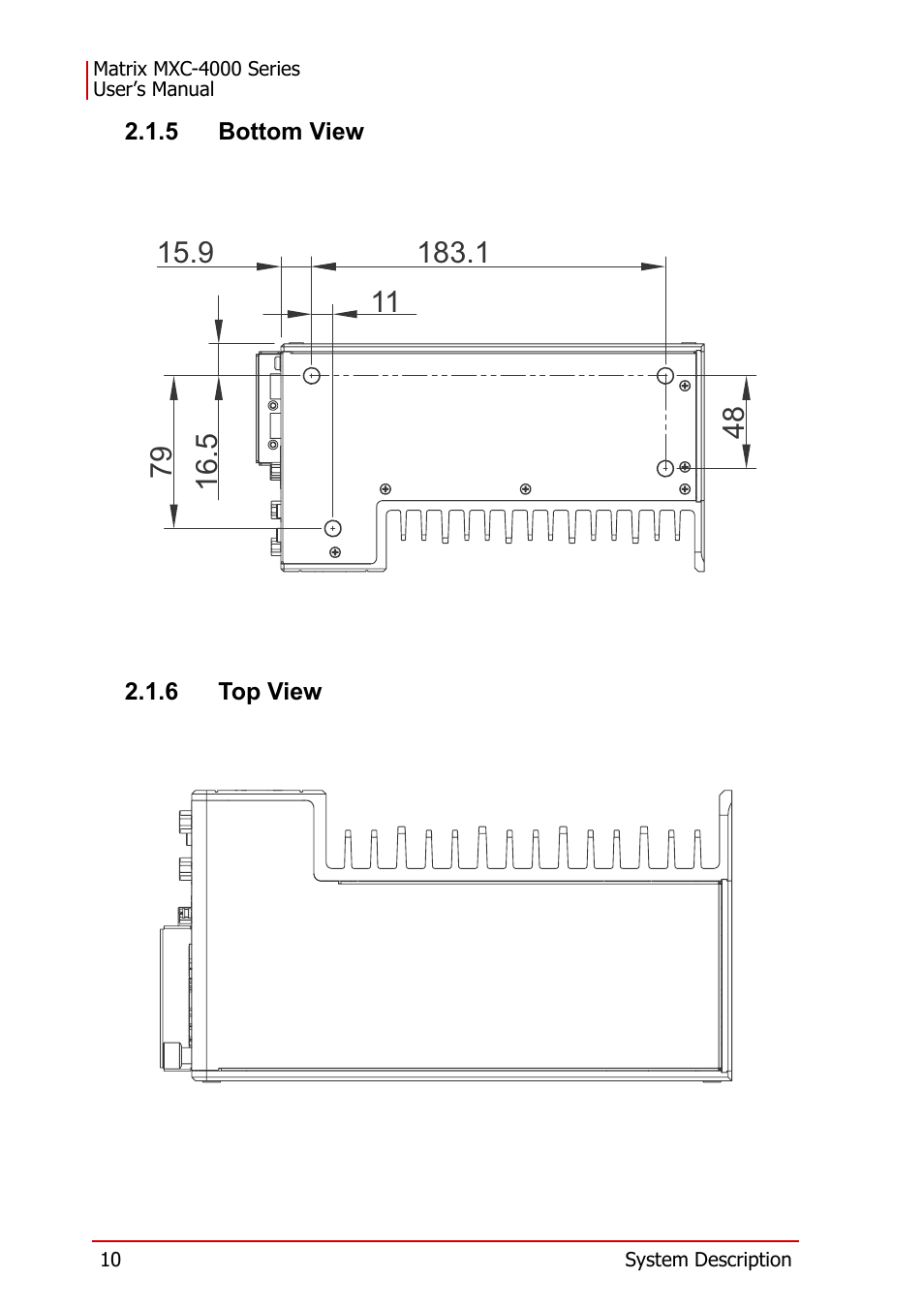 5 bottom view, 6 top view, 5 bottom view 2.1.6 top view | ADLINK MXC-4000 Series User Manual | Page 20 / 80