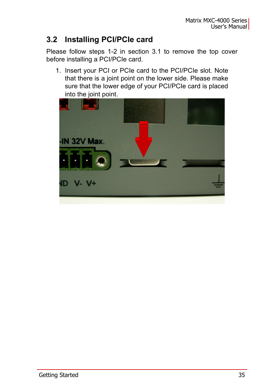 2 installing pci/pcie card, Installing pci/pcie card | ADLINK MXC-4000 Series User Manual | Page 45 / 80