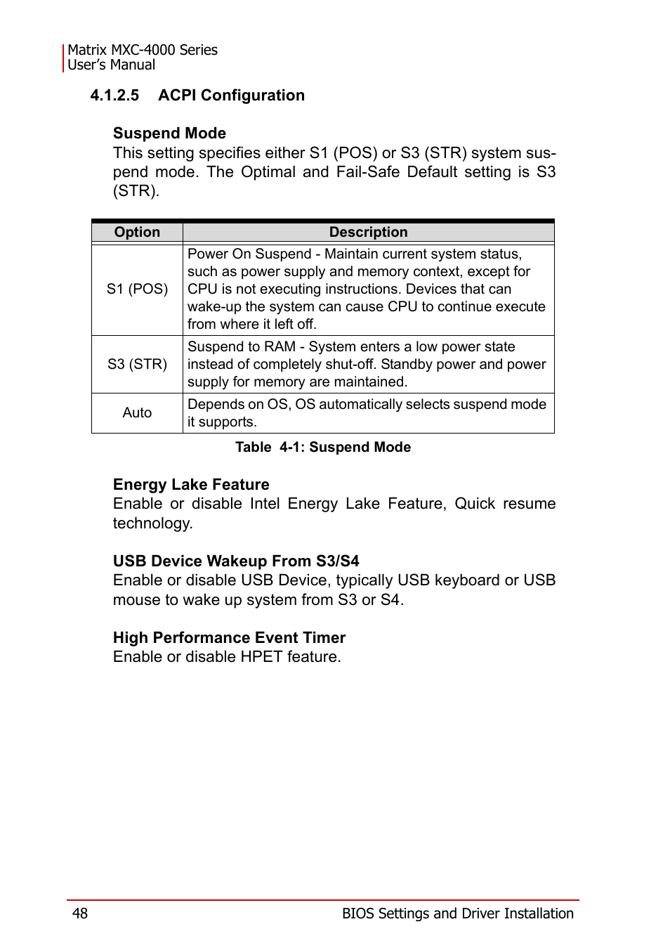 Table 4-1: suspend mode | ADLINK MXC-4000 Series User Manual | Page 58 / 80