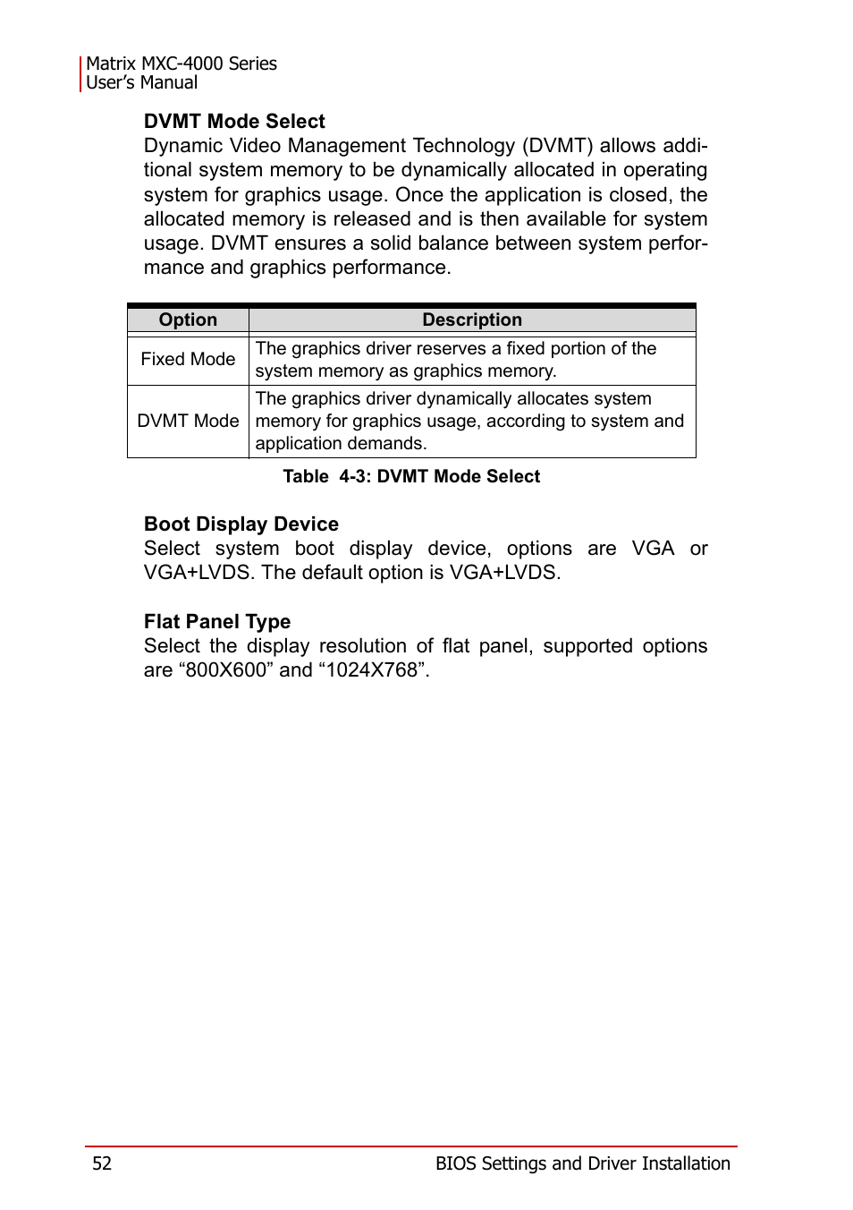 Table 4-3: dvmt mode select | ADLINK MXC-4000 Series User Manual | Page 62 / 80