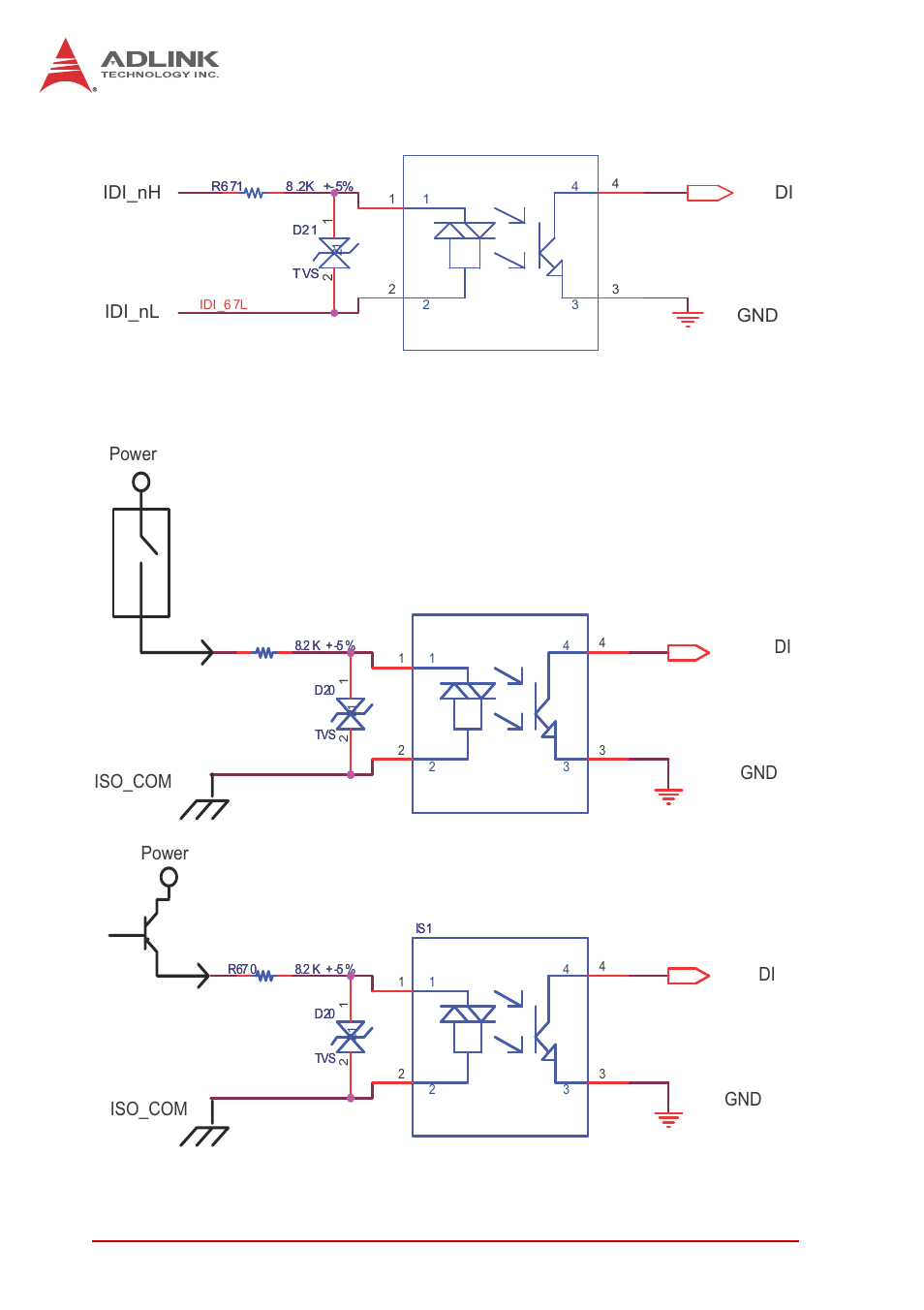 Figure 1-13, Isolated/differential digital input circuit, Figure 1-14 | Isolated digital input sample application circuit, Preliminary | ADLINK MXE-5400 User Manual | Page 32 / 88