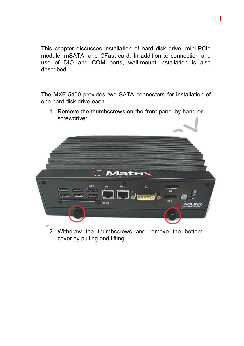 2 getting started, 1 installing hard disk drives, Installing hard disk drives | Preliminary, 2getting started | ADLINK MXE-5400 User Manual | Page 39 / 88