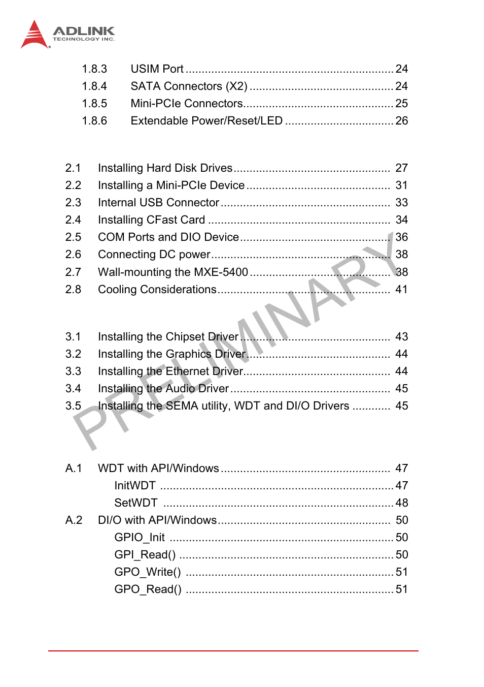 Preliminary | ADLINK MXE-5400 User Manual | Page 6 / 88