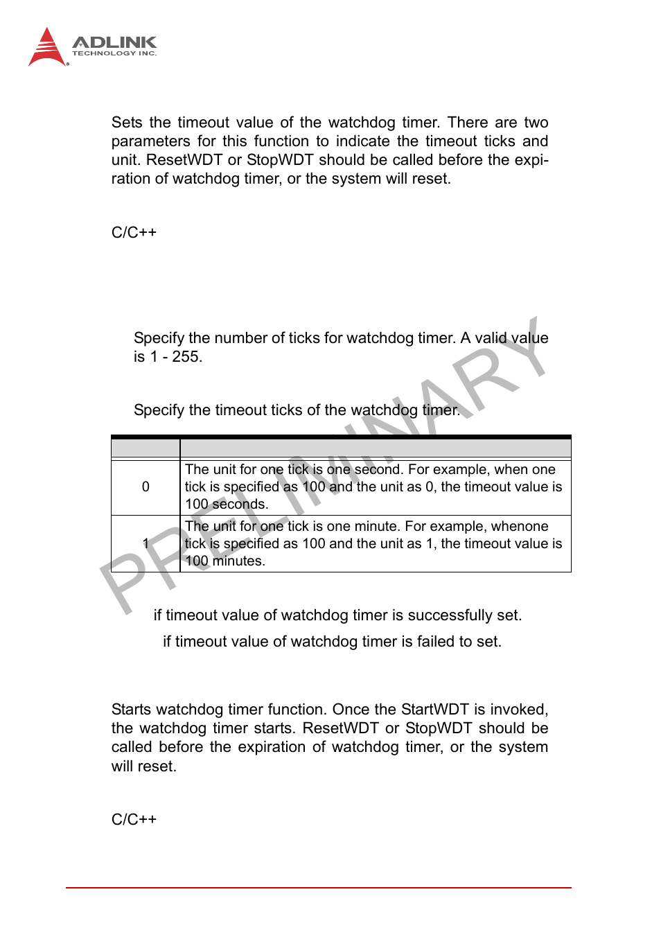 Setwdt, Preliminary | ADLINK MXE-5400 User Manual | Page 60 / 88