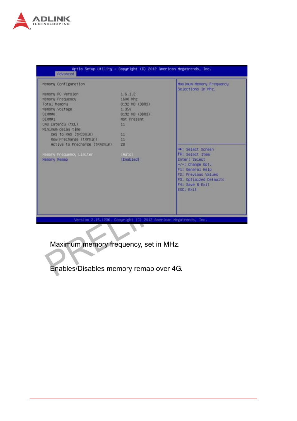 Memory configuration, Preliminary | ADLINK MXE-5400 User Manual | Page 70 / 88