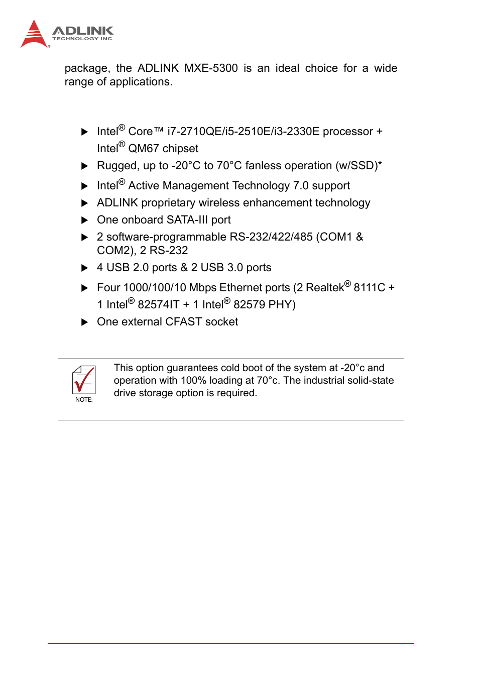 2 features, Features | ADLINK MXE-5300 Series User Manual | Page 12 / 86