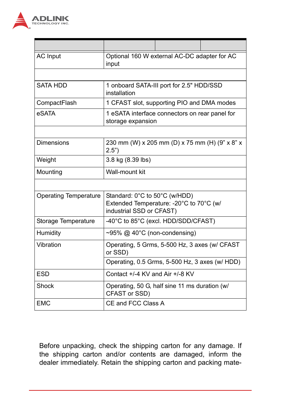 4 unpacking checklist, Unpacking checklist | ADLINK MXE-5300 Series User Manual | Page 14 / 86
