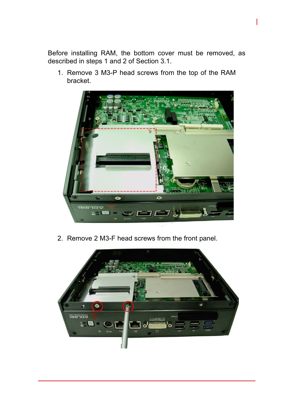 2 installing memory, Installing memory | ADLINK MXE-5300 Series User Manual | Page 39 / 86