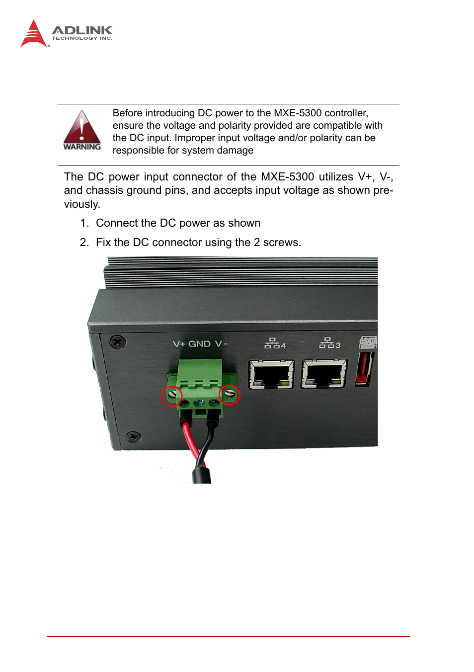 5 connecting to dc power, Connecting to dc power | ADLINK MXE-5300 Series User Manual | Page 46 / 86
