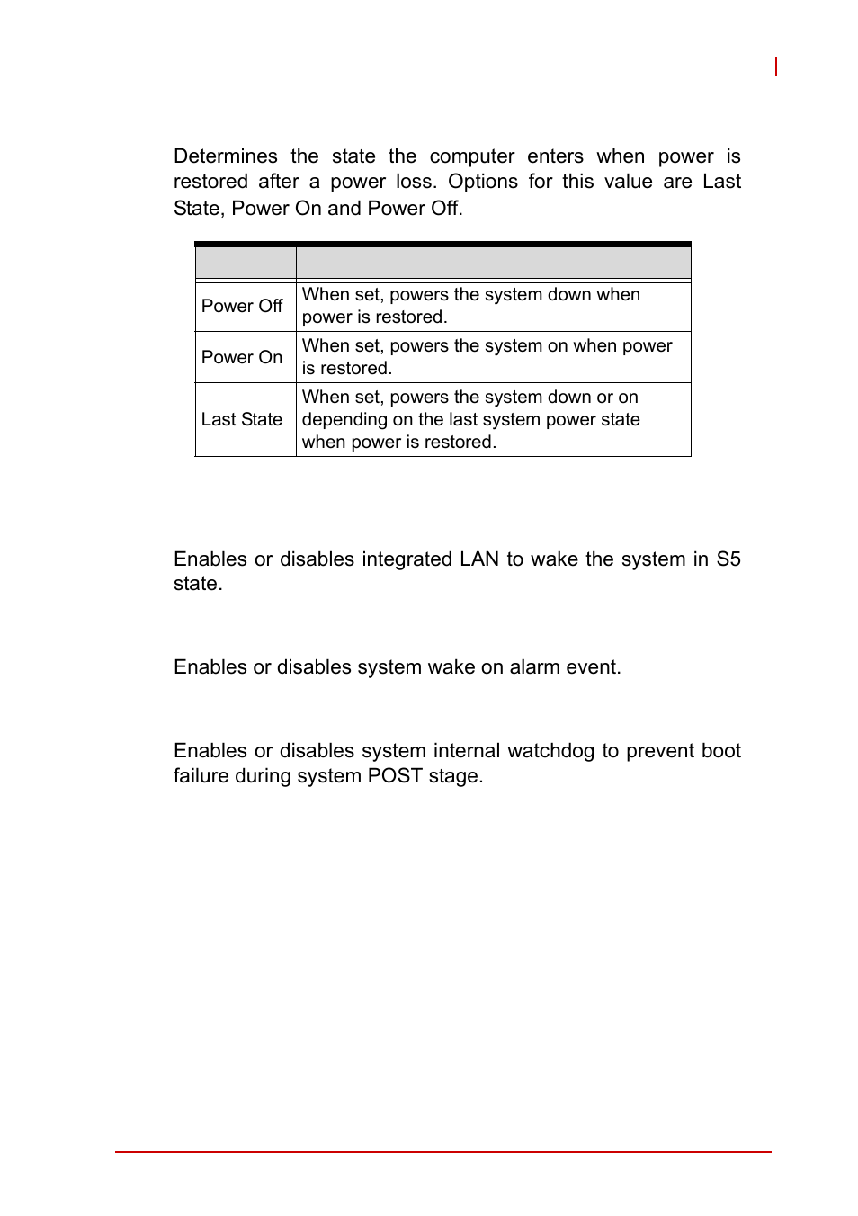 Table 5-1: restore on power loss | ADLINK MXE-5300 Series User Manual | Page 63 / 86
