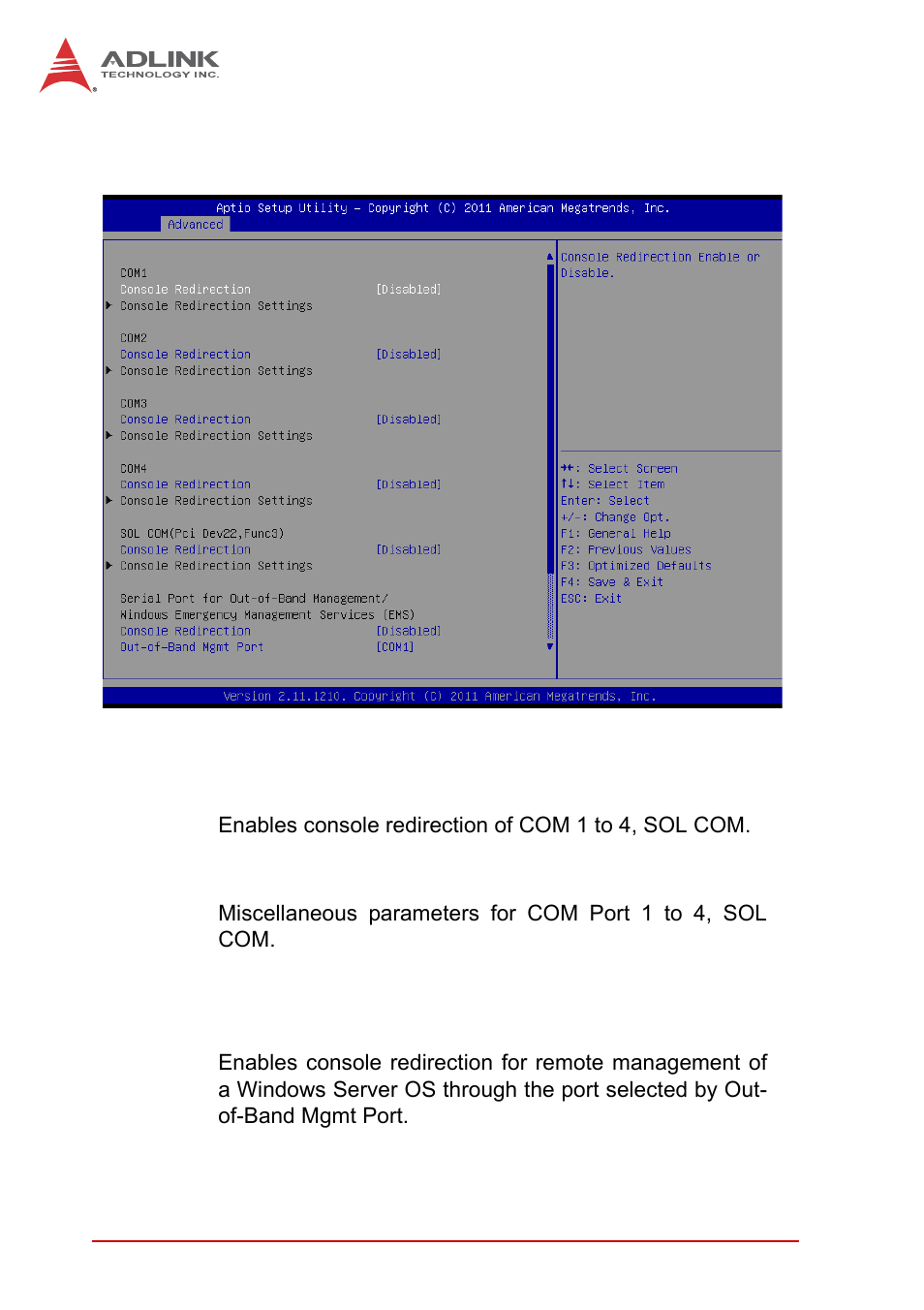 12serial port console redirection | ADLINK MXE-5300 Series User Manual | Page 70 / 86