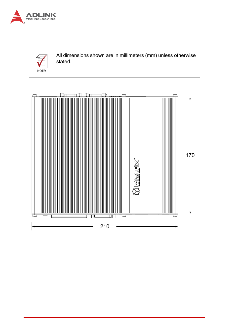 5 mechanical drawings, Mechanical drawings, Figure 1-2 | Top view | ADLINK MXE-1300 Series User Manual | Page 18 / 80