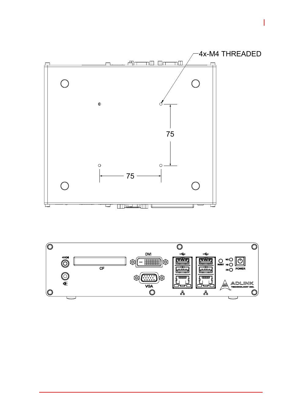 Figure 1-3, Underside view, Figure 1-4 | Front view | ADLINK MXE-1300 Series User Manual | Page 19 / 80