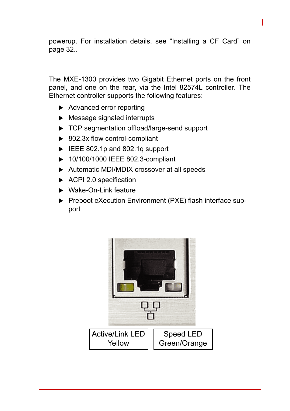 8 gigabit ethernet (intel 82574l), 9 active/link & speed leds, Gigabit ethernet (intel 82574l) | Active/link & speed leds, Figure 1-8 | ADLINK MXE-1300 Series User Manual | Page 23 / 80