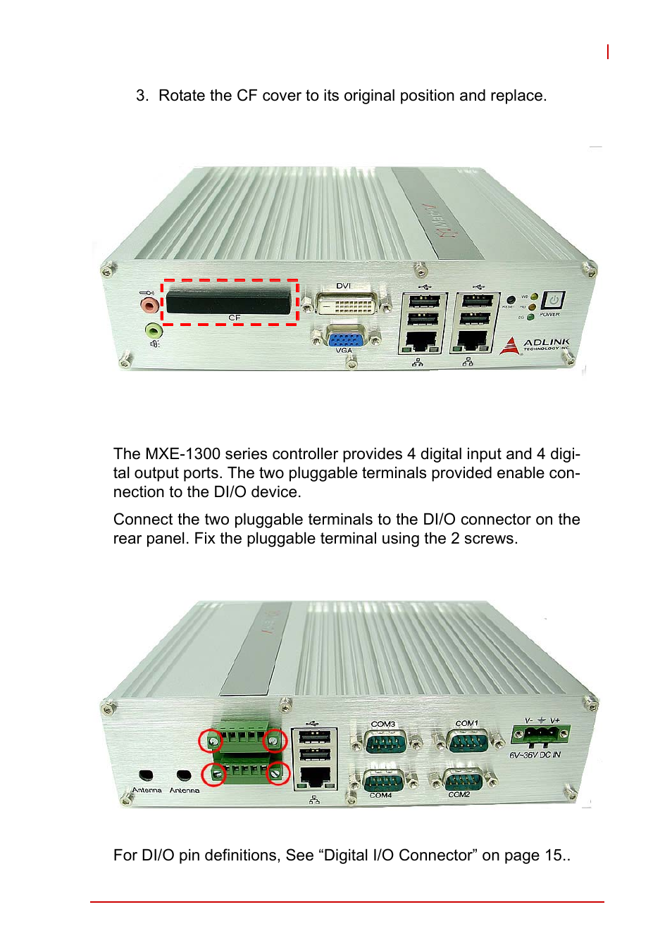 3 connecting di/o device, Connecting di/o device | ADLINK MXE-1300 Series User Manual | Page 45 / 80