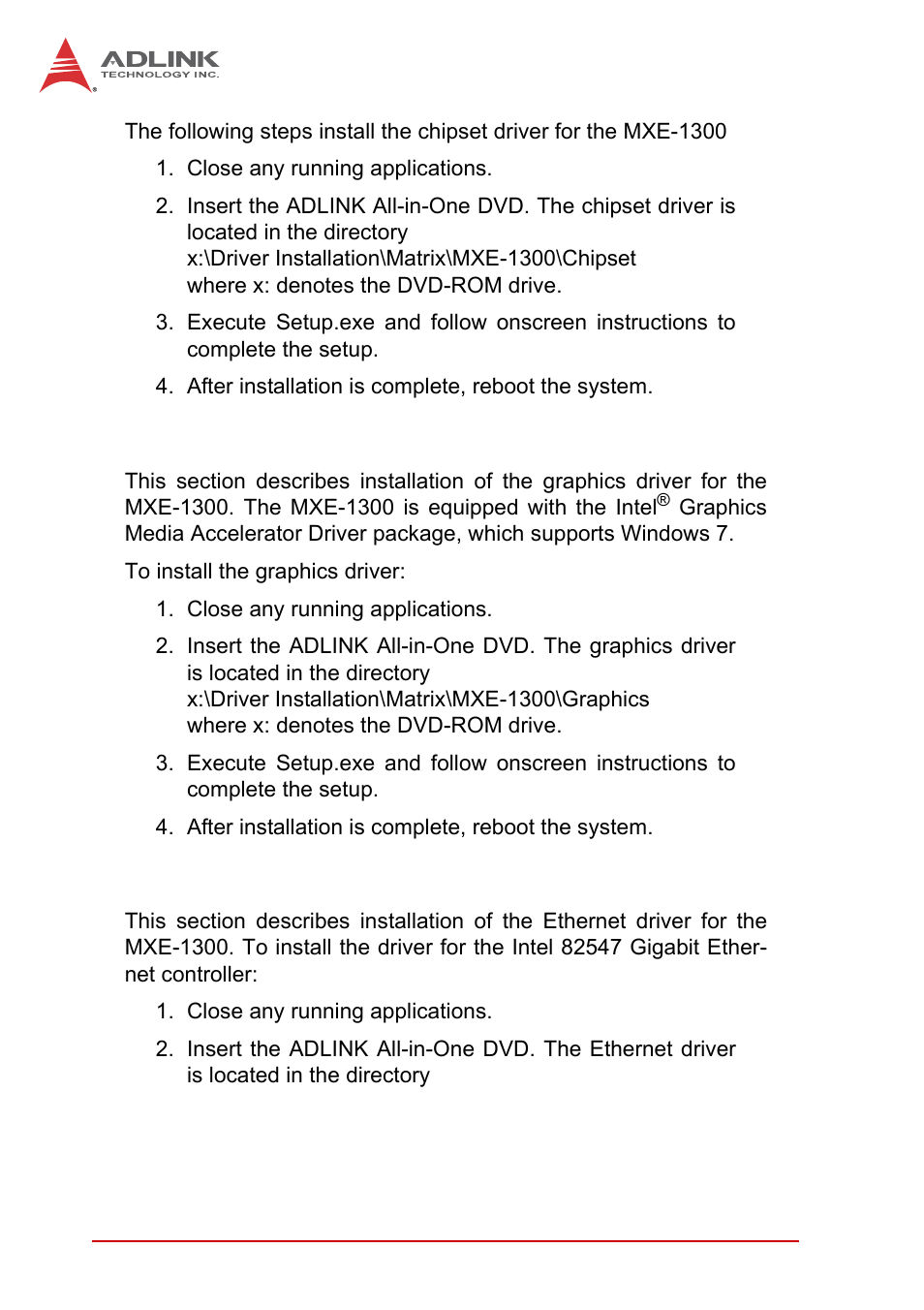 2 installing the graphics driver, 3 installing the ethernet driver, Installing the graphics driver | Installing the ethernet driver | ADLINK MXE-1300 Series User Manual | Page 52 / 80